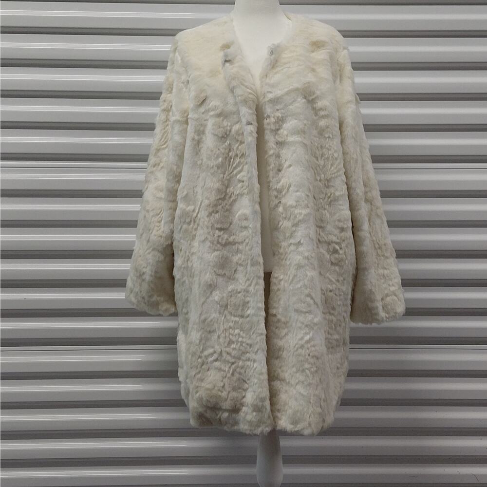 Donna Salyers Fabulous Furs Ivory Faux Fur Coat Plus 3X Long Plush Winter Jacket